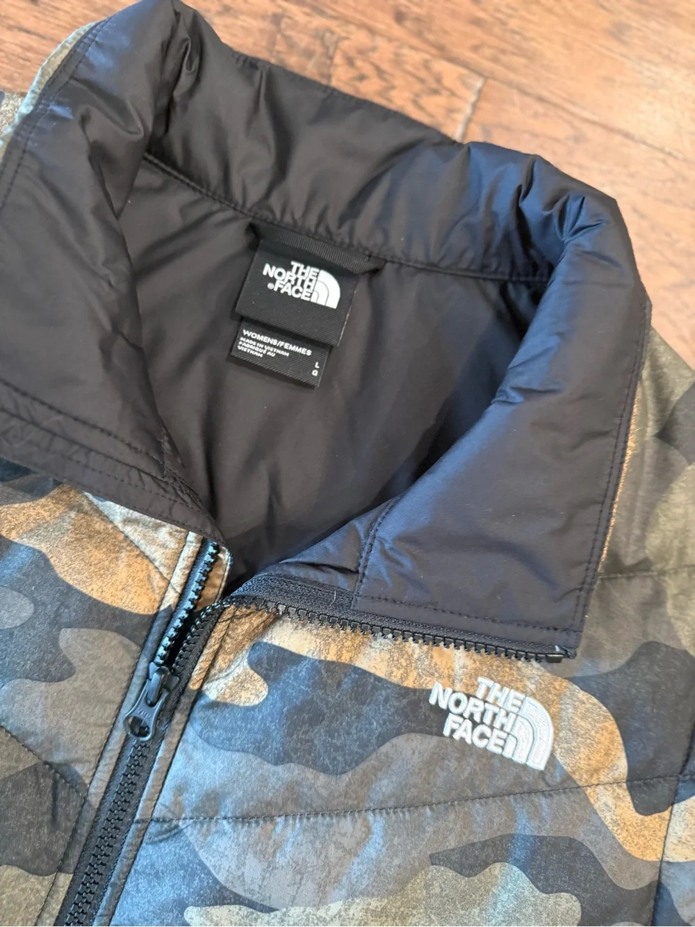 The North Face Camo Puffer Vest in Green and Tan